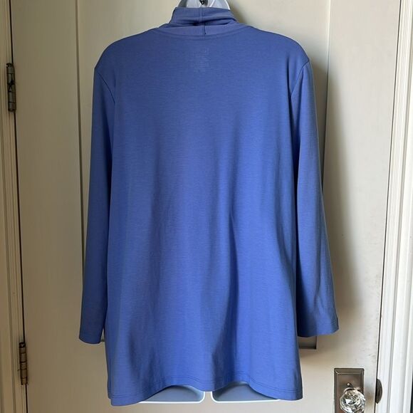 L.L.Bean Women 100% Supima Cotton Open Blue Lilac Cardigan Light Sweater sz L - Picture 2 of 9